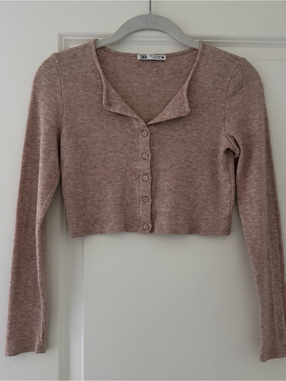 Zara Dusty Rose Button-Front Cropped Cardigan